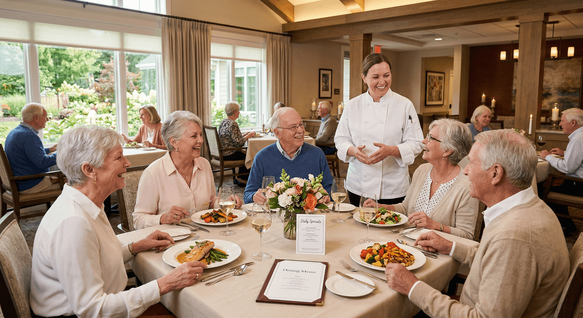 Elegant dining and lounge area at The William Center